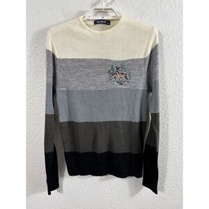 Vintage Damon Sweater Mens fits‎ like a Small Gray Deer Graphic Stripe Crewneck